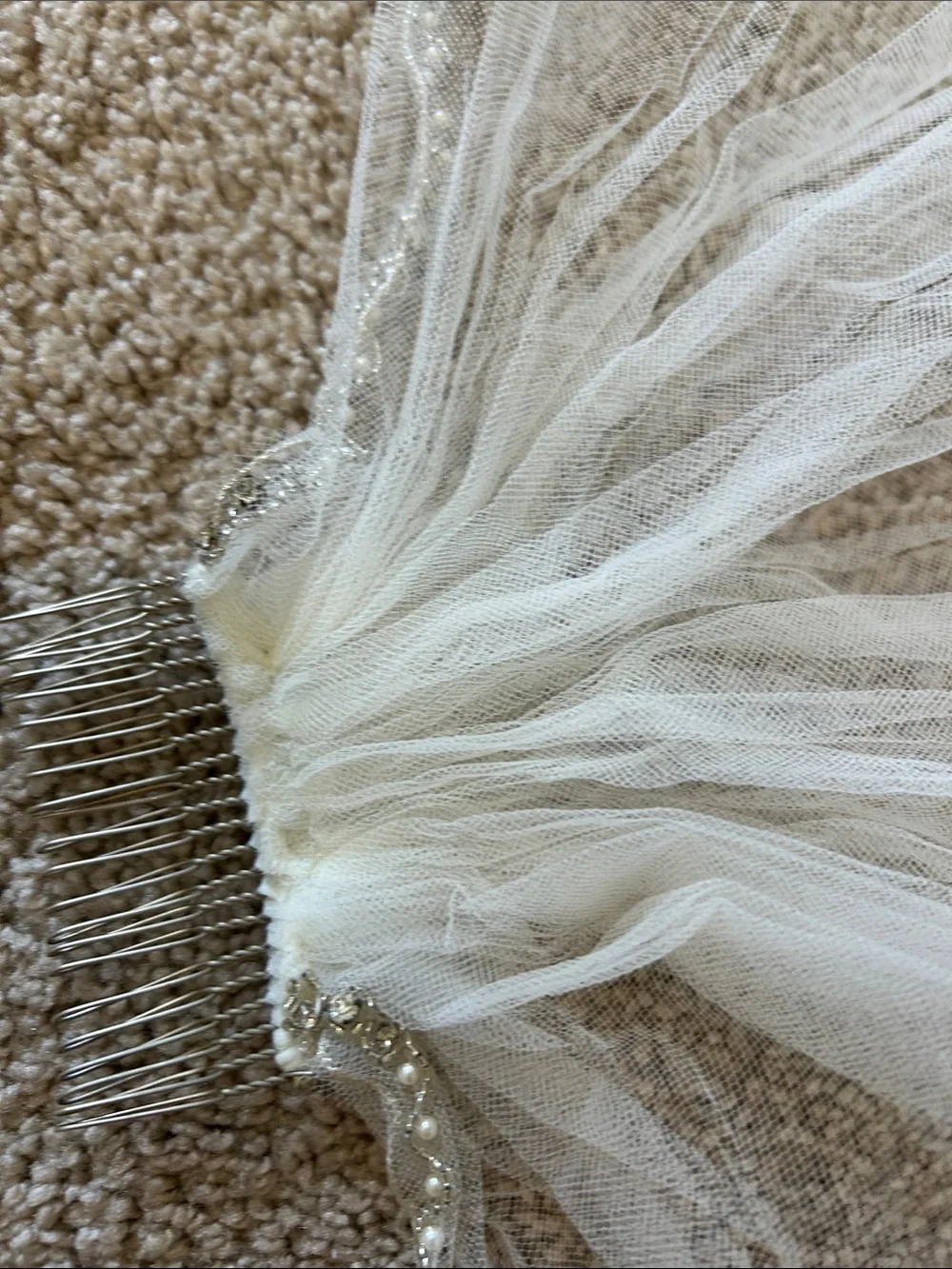 Bridal Tulle Veil with Beaded/rhinestone Edge - White